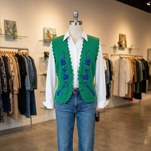 Koret Green Vest with Blue Floral Design